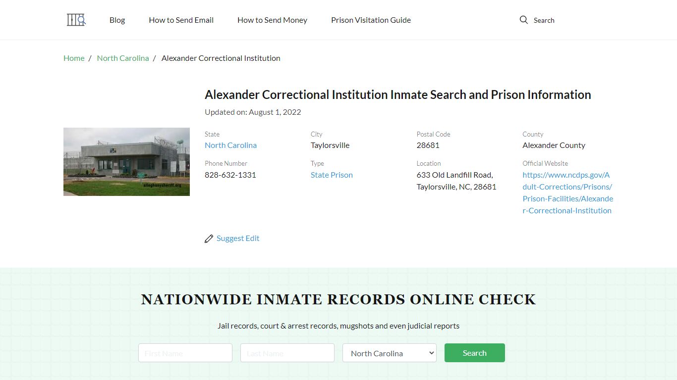 Alexander Correctional Institution Inmate Search ...