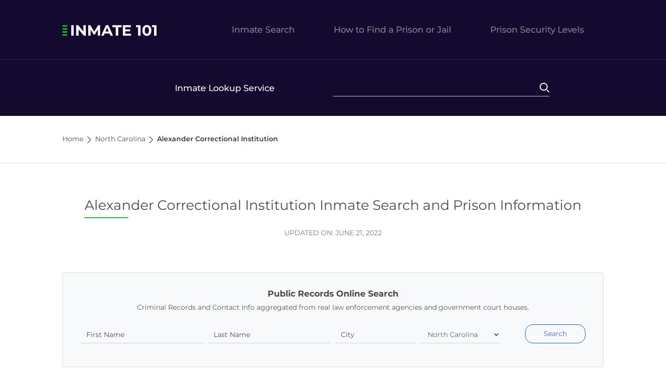 Alexander Correctional Institution Inmate Search ...