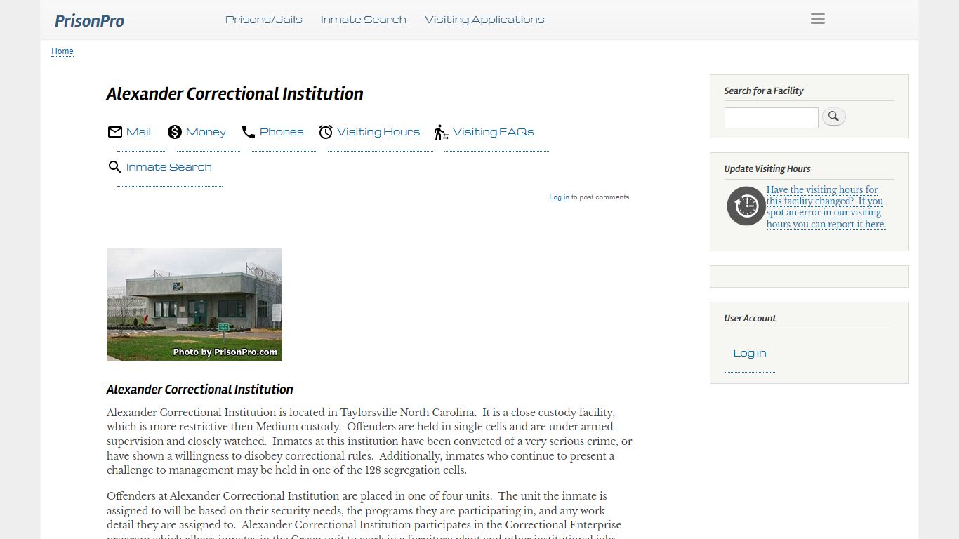 Alexander Correctional Institution Visiting hours, inmate ...